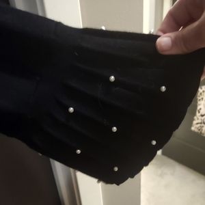 NWT Chico's Long Black Open Cardigan Sweater With Pleats & Pearls Chico Size 2